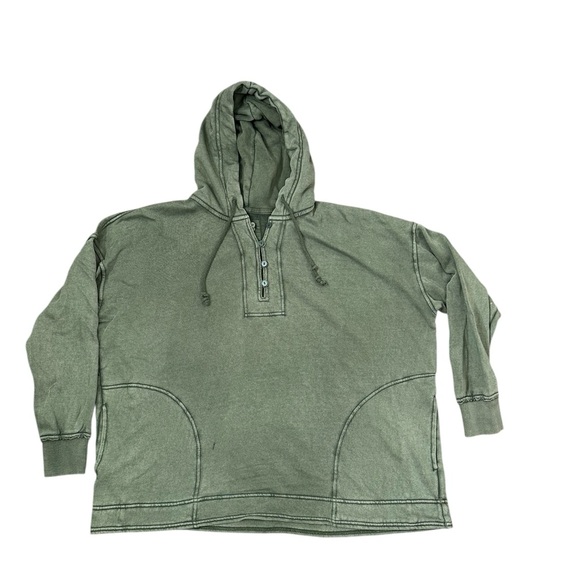 Aerie Beach Weekend Sage Green Half Button-Up oversized Hooded Sweater - Picture 6 of 14